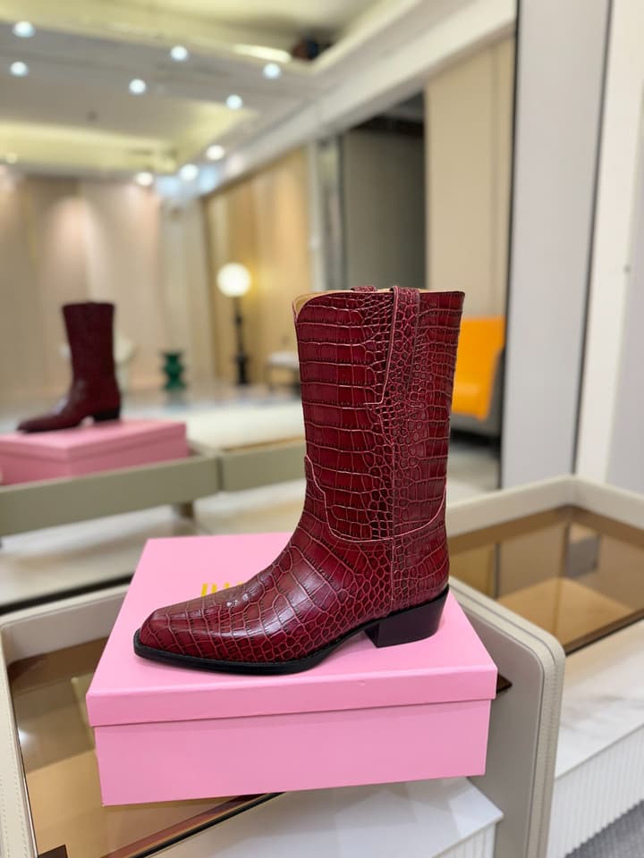 Paris Texas Crocodile Embossed Western Ankle Boots in Chocolate Croc
