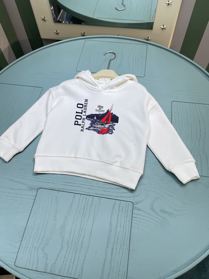 Ralph Lauren Inspired Kids Hooded Sweatshirt – 2025FW – Kids Collection in Cream Bear Duo Graphic