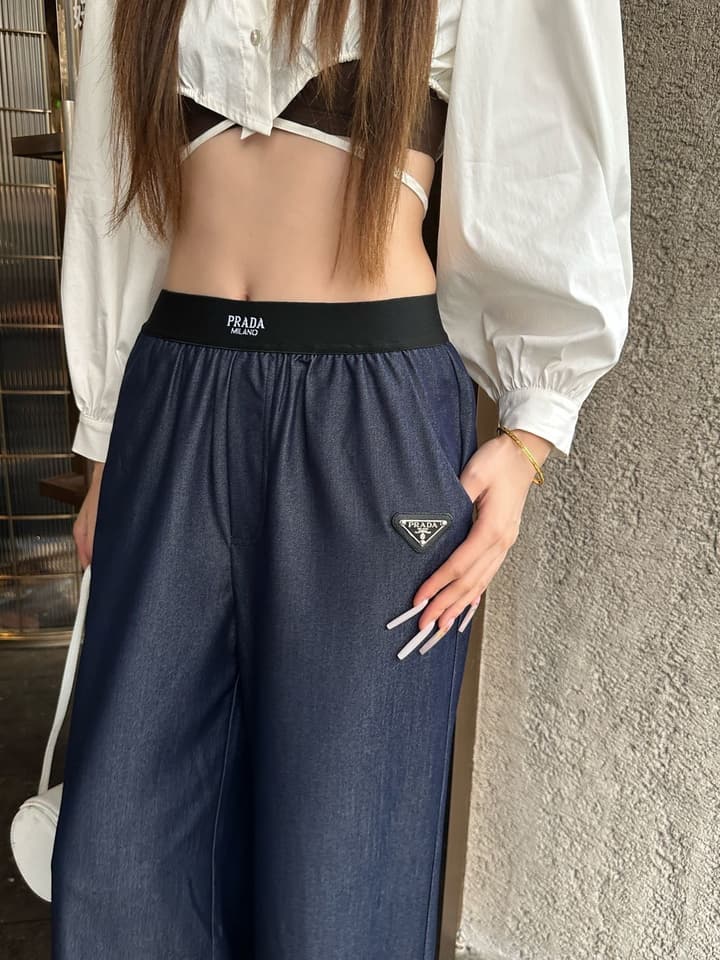 Prada Rayon Denim Wide-Leg Pants – 26SS in Blue