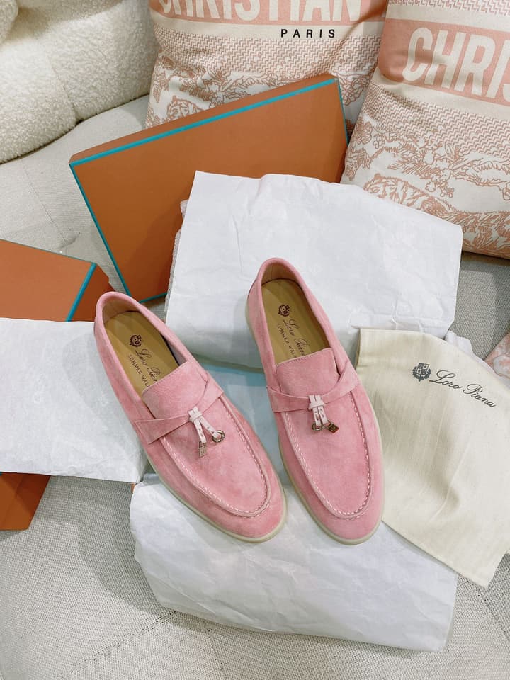 Loro Piana Glossy Cashmere Loafers in Blush Pink Suede
