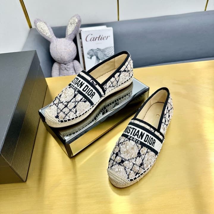 Dior Granville Embroidered Espadrille Flats in Beige/brown Oblique Pattern