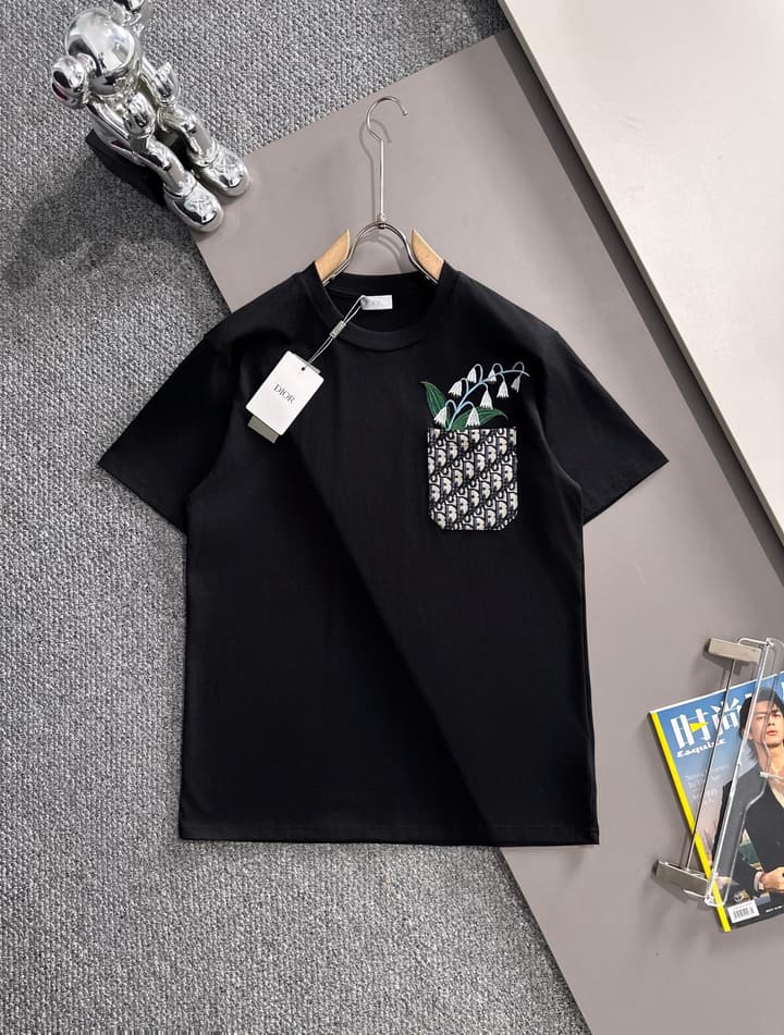 Dior Leaf Embroidery Flocked CD Logo T-Shirt – 2025 in Black