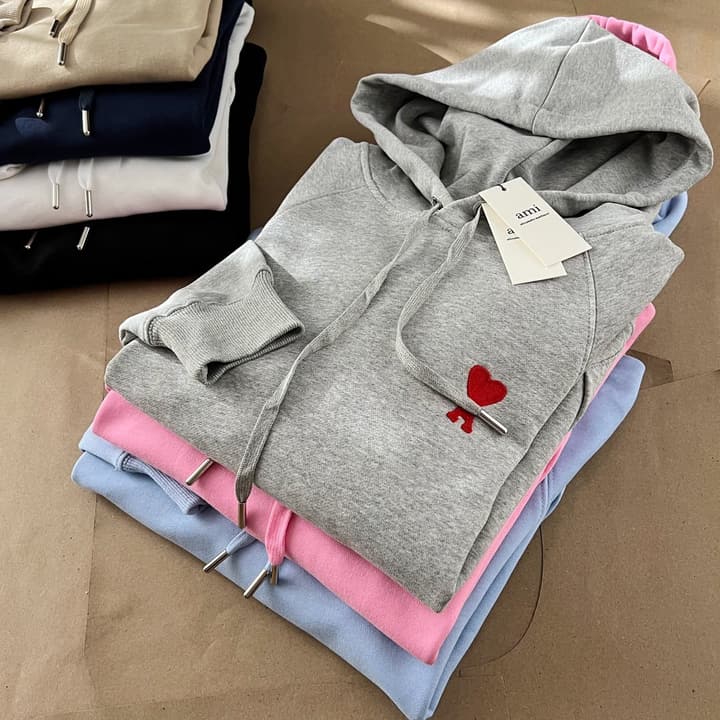 Ami Paris Ami de Coeur Terry Crewneck Sweatshirt in Black Ami De Coeur Hoodie