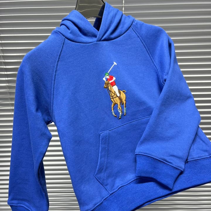 Ralph Lauren Embroidered Pony Terry Hooded Sweatshirt – Kids Collection in Bright Blue