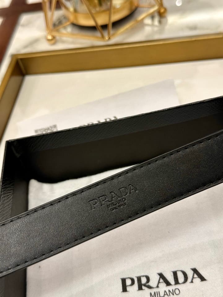 Prada Classic Fashion Belt – 3.0cm in Saffiano Black Leather With Silver Buckle