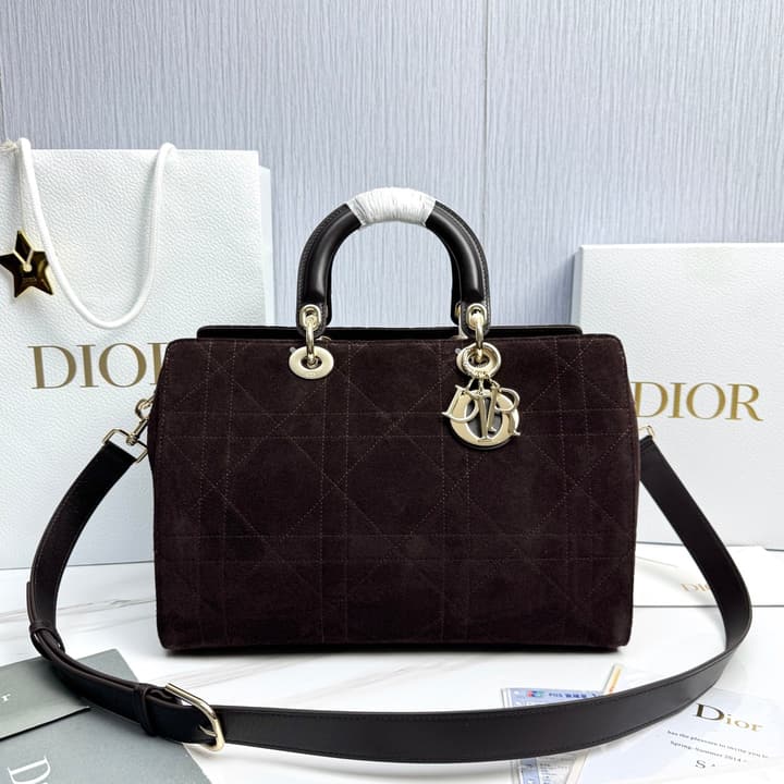 Dior Lady Dior Large Deerskin Tote Bag in Black Suede
