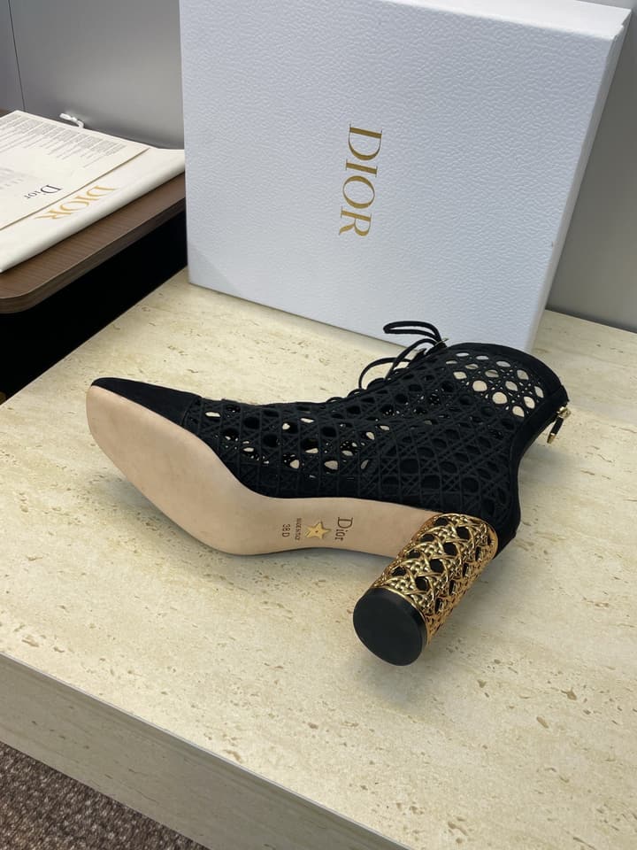 Dior D-Lcon Embroidered Ankle Boots – 2025FW in Black Mesh High Heel (9cm)