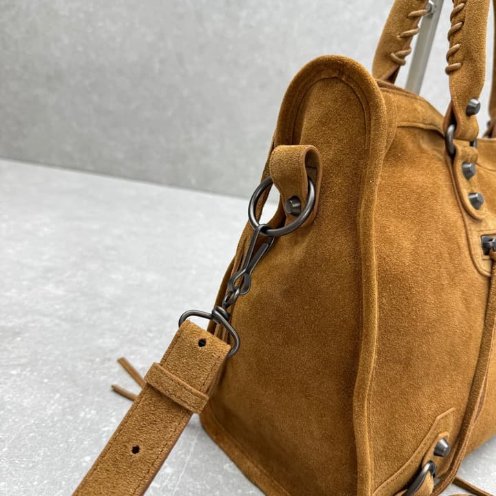 Balenciaga Le City Medium Suede Shoulder Bag in Caramel Suede