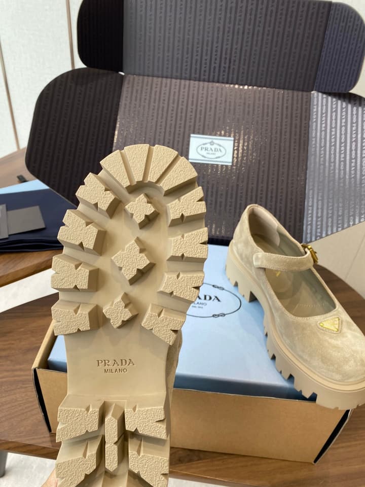 Prada Monolith Platform Mary Jane Shoes in Cream
