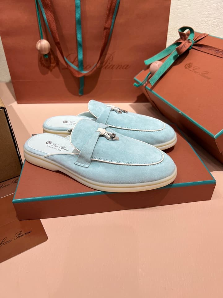 Loro Piana Women's Mules in Aqua Blue Suede