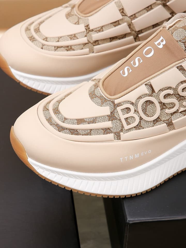 Boss New Men's Luxury Athletic Sneakers in Black With White Detail