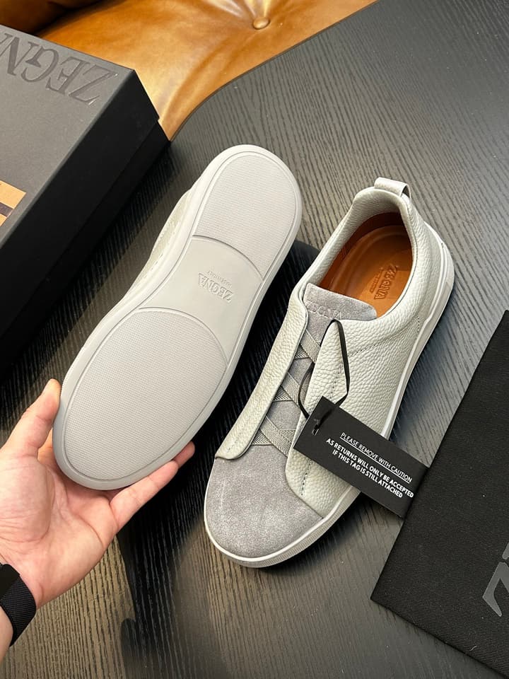 Zegna Triple Stitch™ Low-Top Sneakers in Leather Off-white