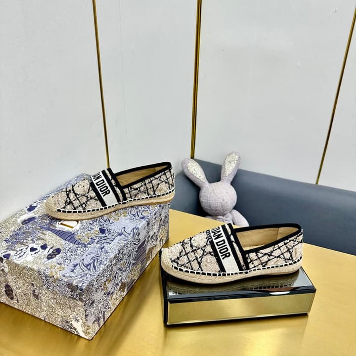 Dior Granville Embroidered Espadrille Flats in Beige/brown Oblique Pattern