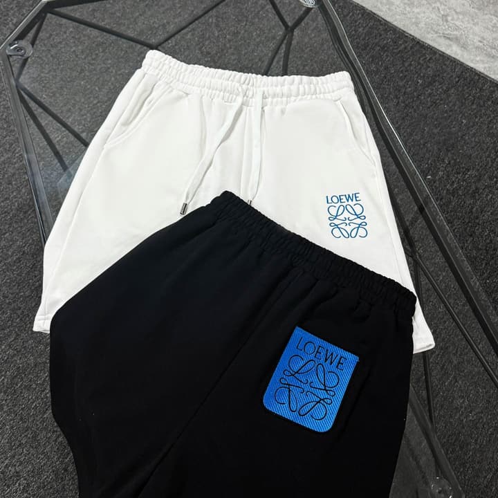 Loewe Classic Element Embroidered Shorts in Black With Blue Anagram Logo