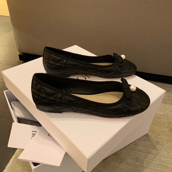 Dior Cannage Quilted Leather Ballerina Flats in Black Quilted Leather