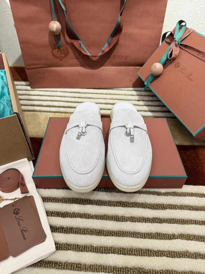Loro Piana Women's Mules in Pale Beige Suede