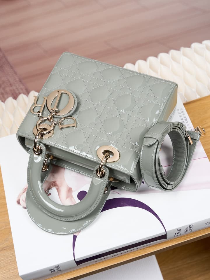 Dior Lady Dior Handbag in Black Patent Leather
