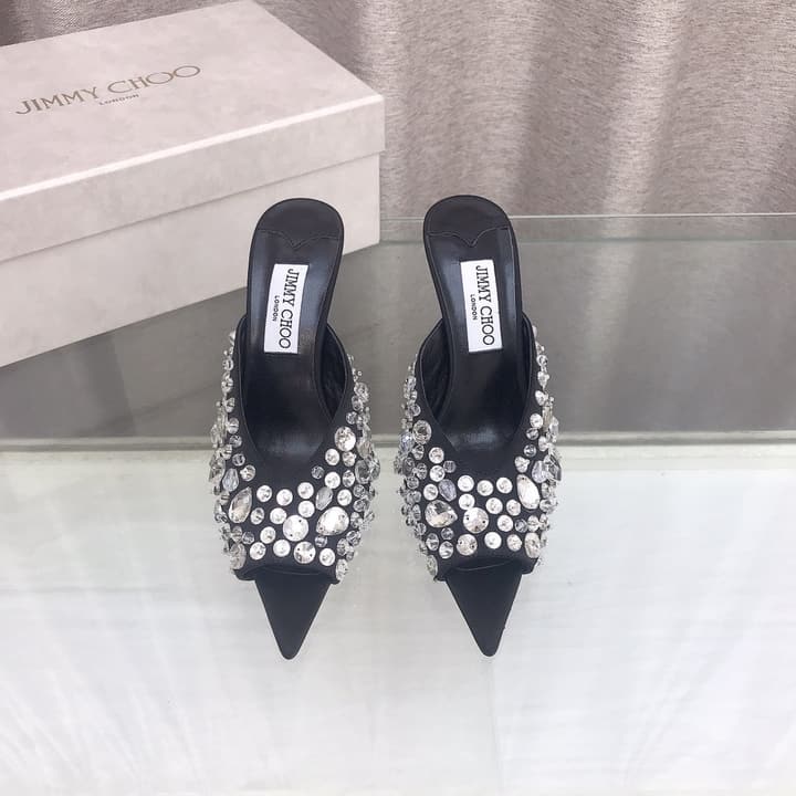 Jimmy Choo Crystal Silk Peep-Toe Pumps – 2025SS in Black