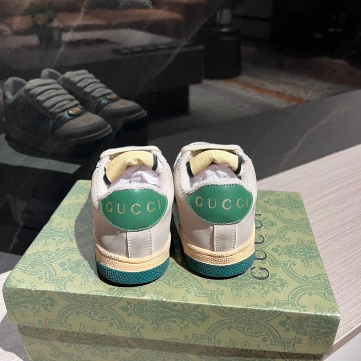 Gucci Rhyton Distressed Kids' Sneakers – Kids Collection – 2023SS in Cream With Blue Flower Design