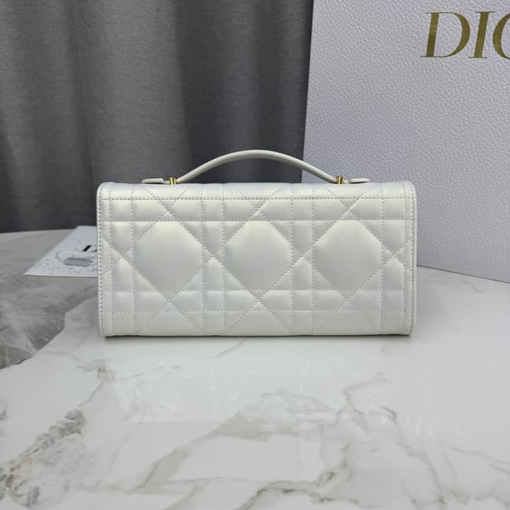 Dior Miss Caro Top Handle Clutch Bag – 2025SS in Pearlescent White Quilted