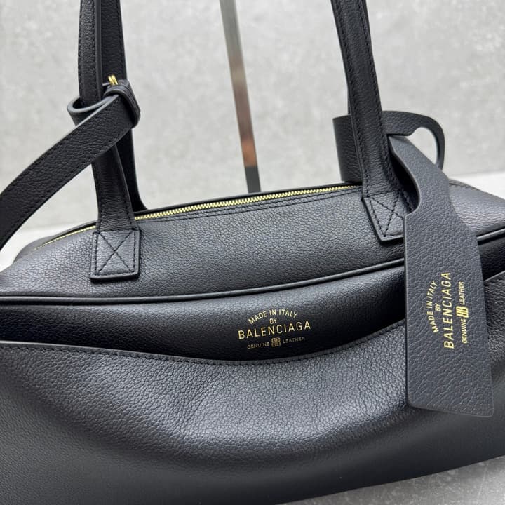 Balenciaga Carrie Leather Bowling Bag – Small in Black Leather