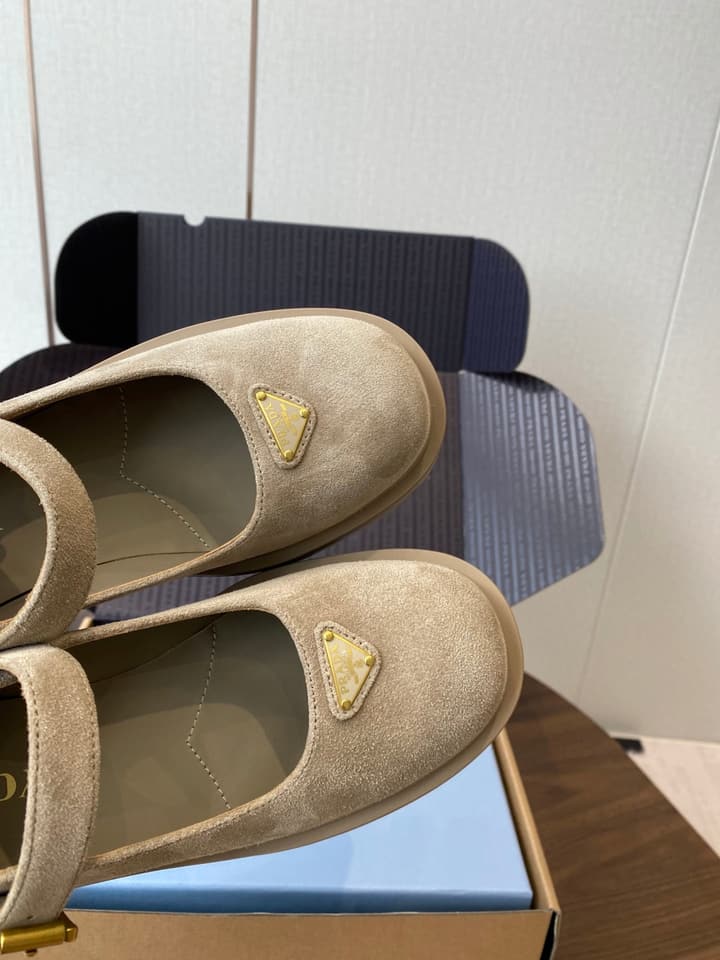 Prada Monolith Platform Mary Jane Shoes in Cream