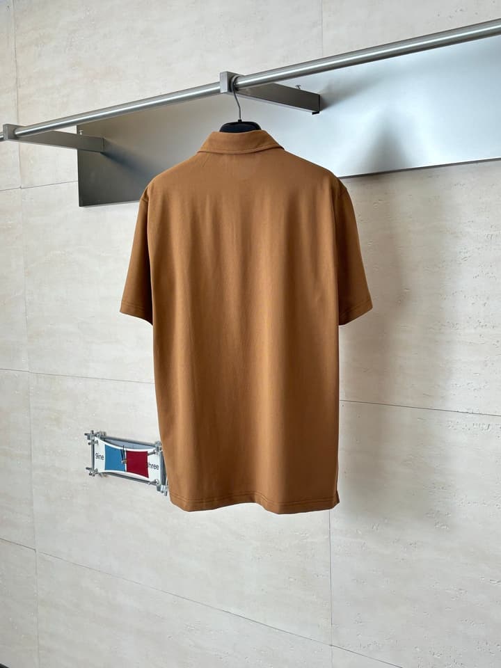 Loro Piana LP Logo Embroidered Pique Cotton Polo Shirt in Dark Brown