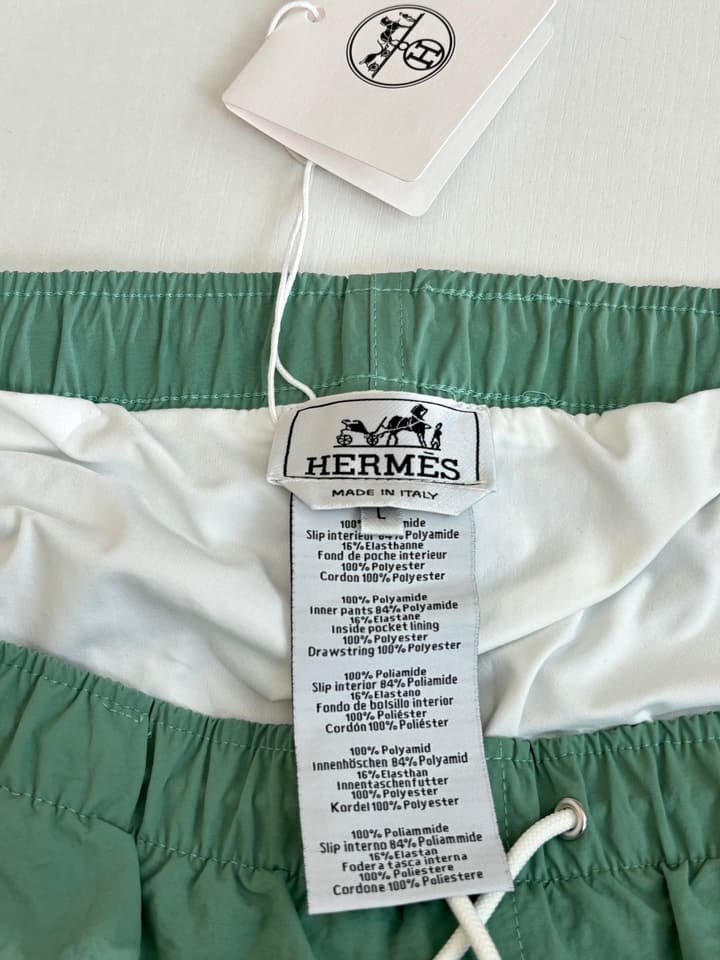 Hermès Embroidered Quick-Dry Beach Shorts in Mint Green