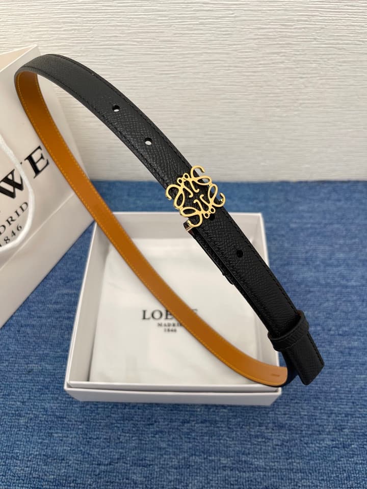 Loewe Calfskin Leather Belt in Black With Gold Buckle