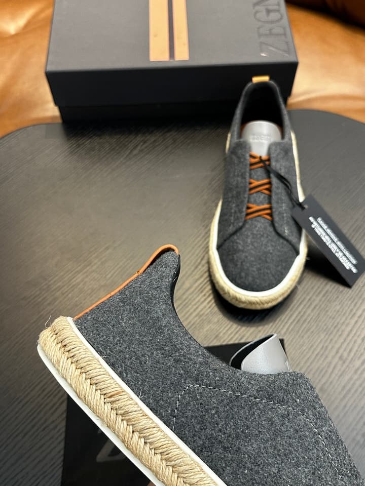 Zegna Triple Stitch Low-Top Sneakers in Deep Black