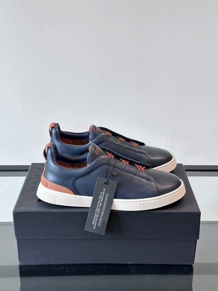 Zegna Men's Low-Top Leather Sneakers in Black & White