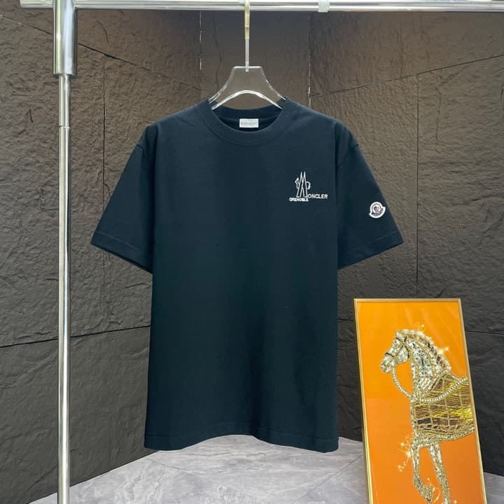 Moncler Cotton Embroidered T-Shirt – 2025 Spring/Summer Collection in Dark Navy Crew Neck With Tonal Logo