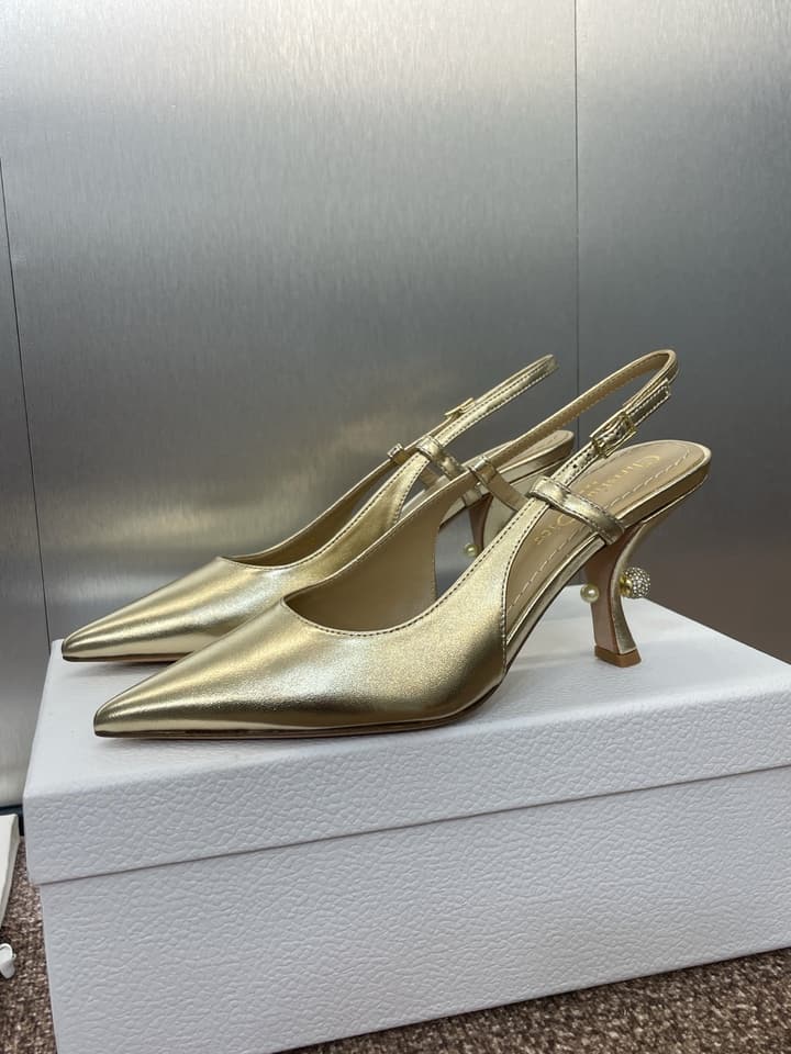 Dior Tribales Pearl Logo Heeled Mules – 2025 Spring/Summer Collection in Gold