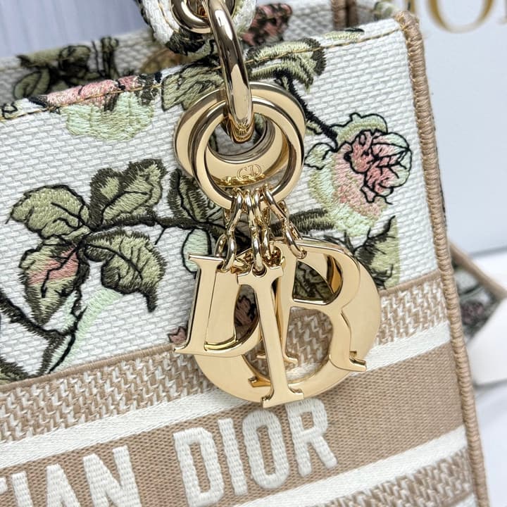 Dior Lady Dior 5-Grid Hand-Embroidered Handbag in Black Embroidered Toile