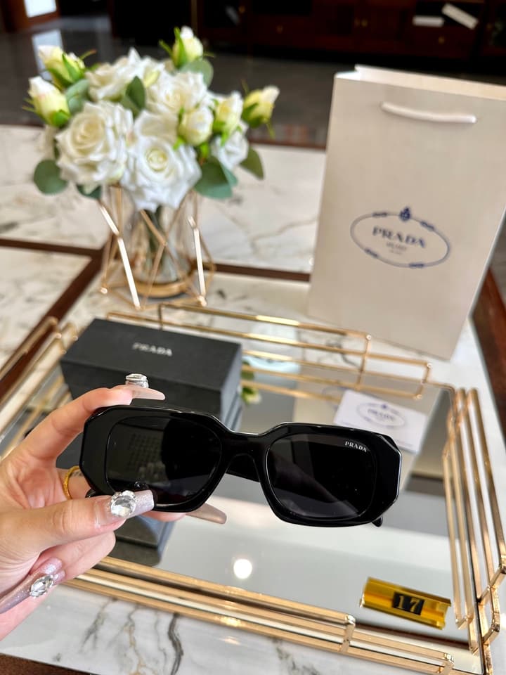 Prada Polarized Acetate Sunglasses in Glossy Black Frontal