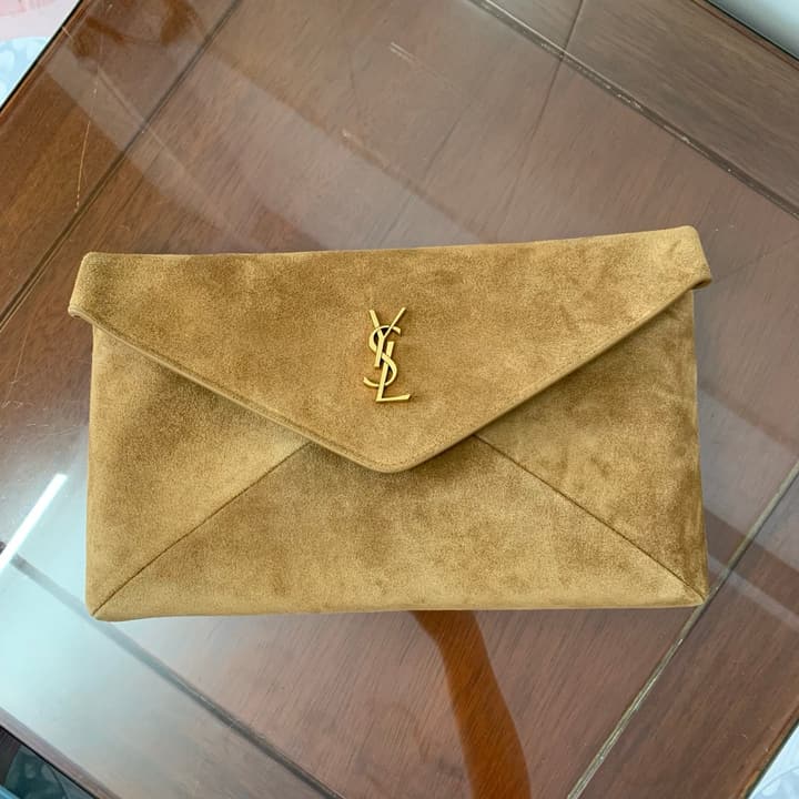 Saint Laurent Envelope Clutch Bag in Tan Suede Envelope Clutch