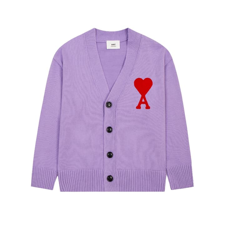 Ami Paris Classic Heart Embroidered Cardigan Sweater in Black