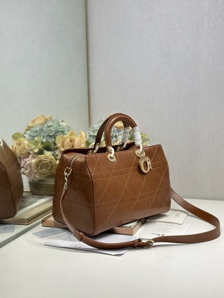 Dior Lady Dior Large Tote Bag in Dark Cognac With Gold Hardware