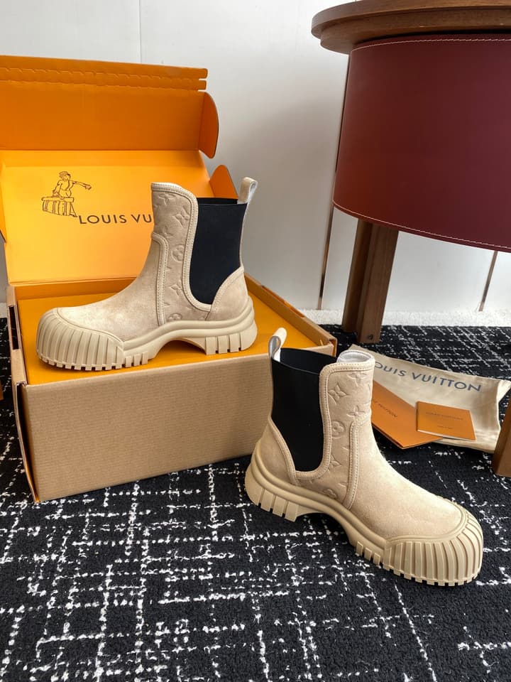 Louis Vuitton Runway Slip-On Ankle Boots – New Collection in Beige