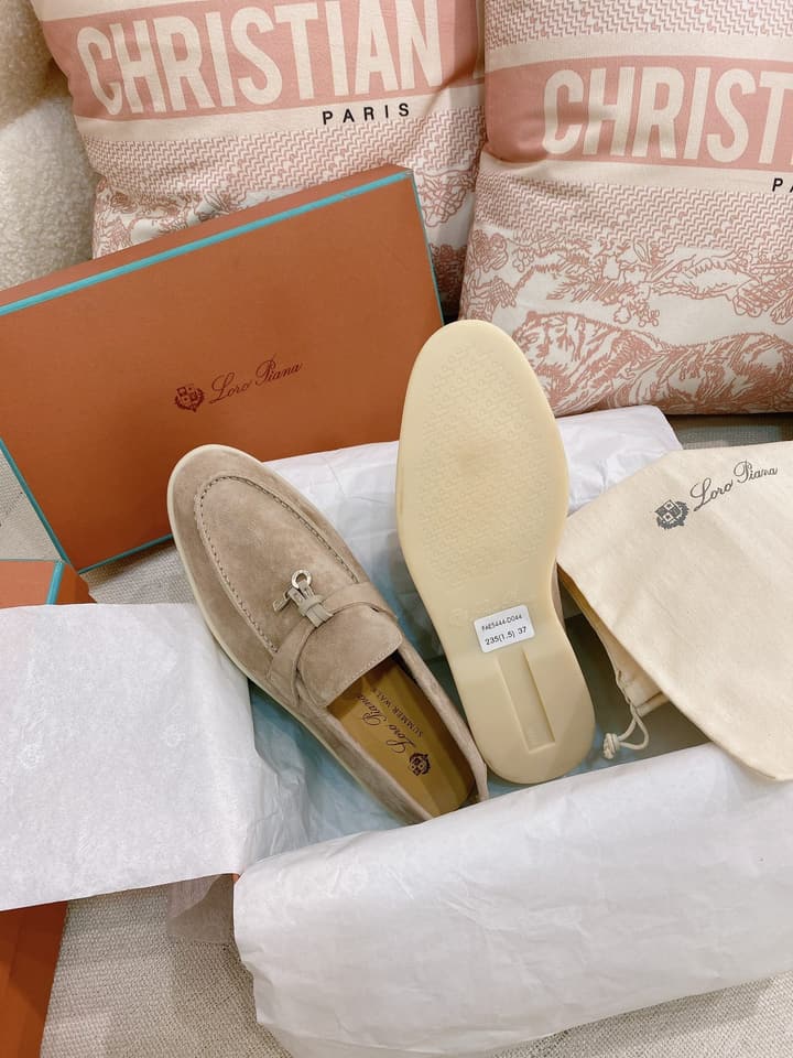 Loro Piana Glossy Cashmere Loafers in Blush Pink Suede