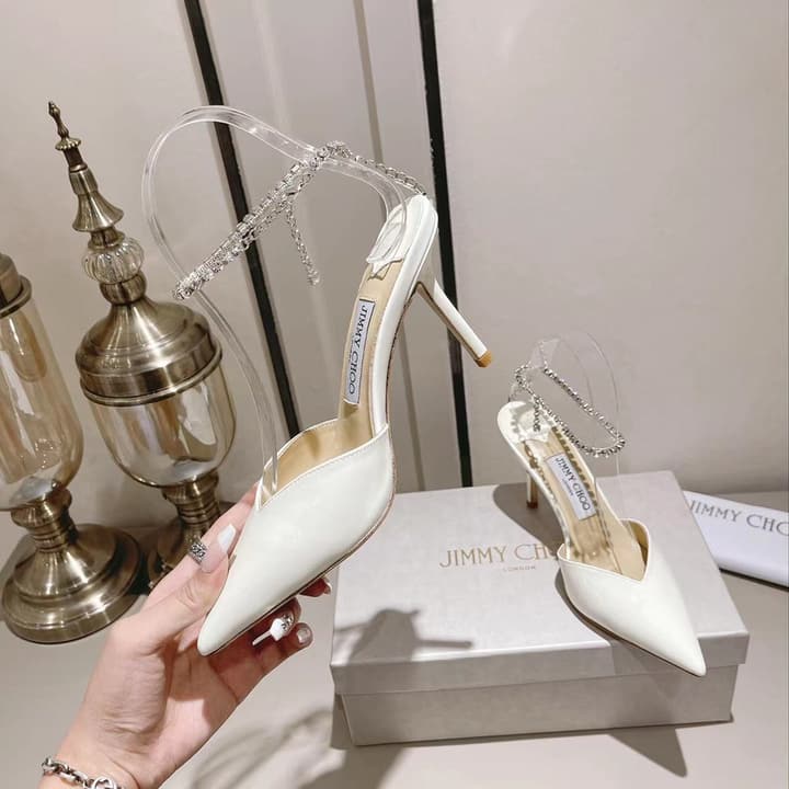 Jimmy Choo Rhinestone and Pearl Embellished Sandals – 2025 Collection in Black Patent