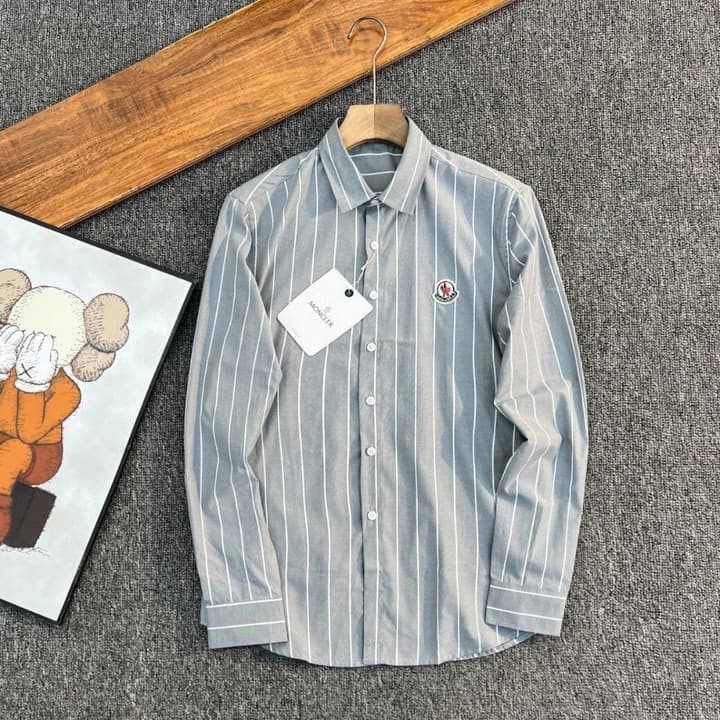 Moncler Striped Long Sleeve Shirt in Blue