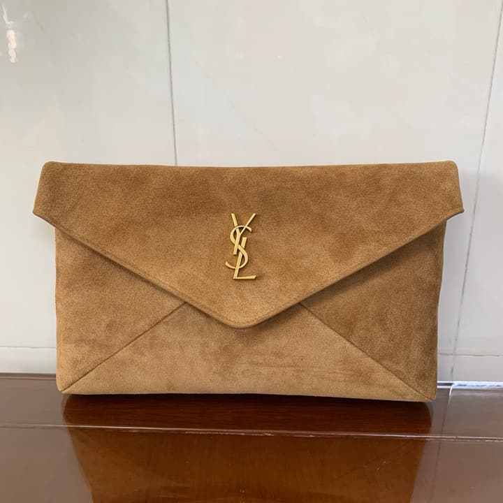 Saint Laurent Envelope Clutch Bag in Tan Suede Envelope Clutch