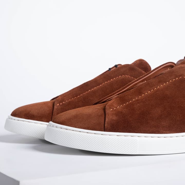 Zegna SECONDSKIN Triple Stitch Low-Top Sneakers in Navy Smooth Leather