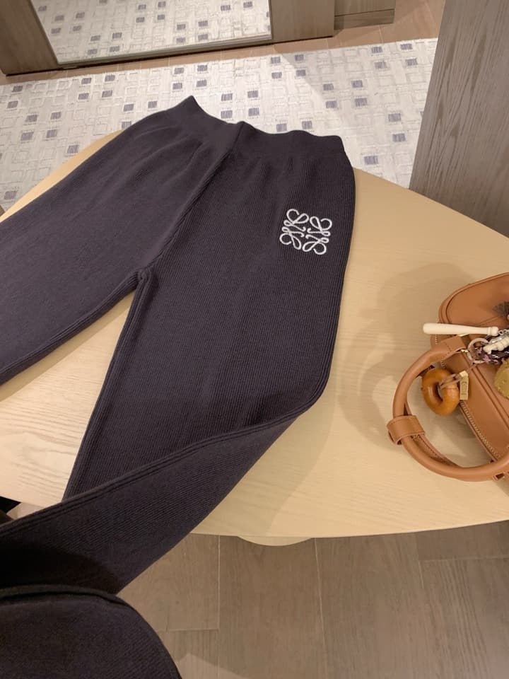 Loewe Classic Logo Embroidered Hooded Knit Set in Black