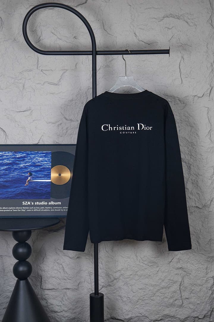 Dior Classic English Letter Long Sleeve T-Shirt in Black