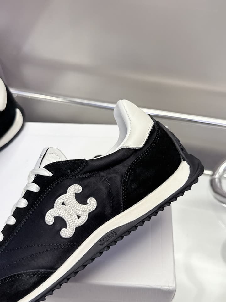 Celine Racer Women's Low-Top Sneakers in Black With White Laces
