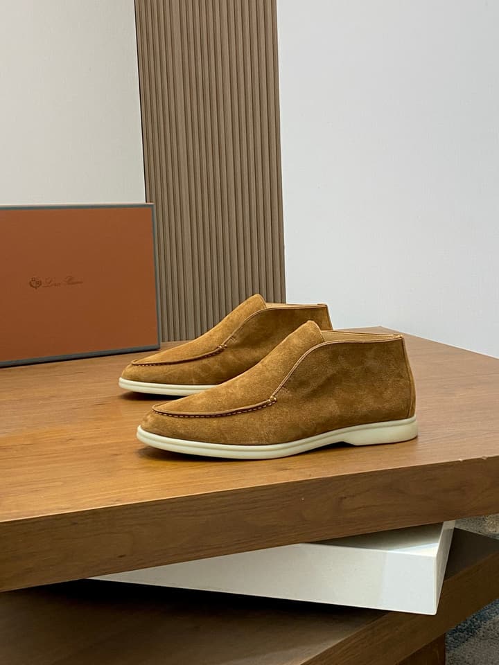 Loro Piana Suede Leather Slip-On Loafers in Camel Tan Suede