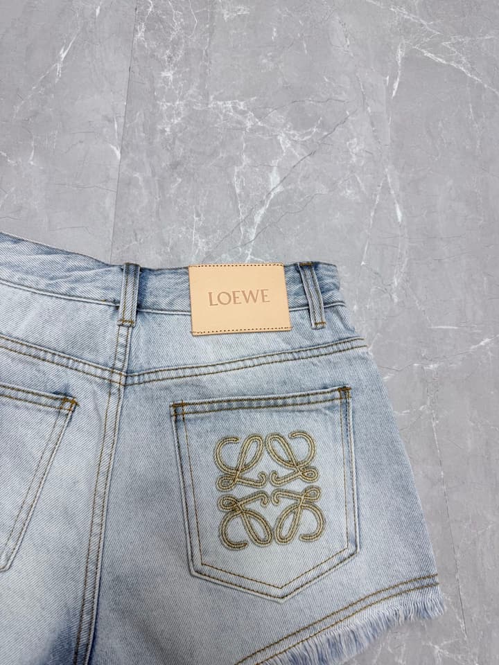 Loewe Embroidered Fringe High-Waist Denim Shorts – 26SS in Light Blue