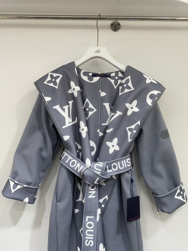 Louis Vuitton Long Wool Overcoat in Gray Monogram Coat